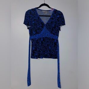 🦋Apt 9 Elegant Blue Floral Wrap Top